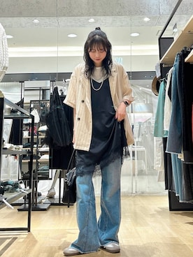 「LAKOLE（ラコレ）のバルーンボストンバッグ / 579310（ボストンバッグ、ブラック系）」を使った、もんちゃんさん（レディース・163cm）の春コーディネート