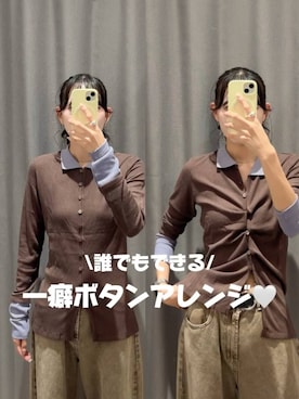 「LAKOLE（ラコレ）のハイショクエリツキカーディガン / 1056017（ニット/セーター、ブラウン系）」を使った、もんちゃんさん（レディース・163cm）の秋コーディネート