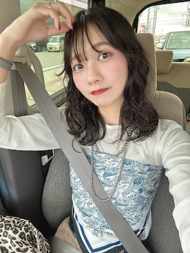 「LAKOLE（ラコレ）のスラブシアー長袖T / 289653（Tシャツ/カットソー、ホワイト系）」を使った、もんちゃんさん（レディース・163cm）の春コーディネート