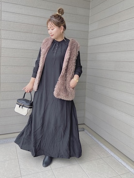 「ベストコーデ」｜「アイテム（シャツワンピース）」を使った、makikiさん（レディース・158cm）の秋コーディネート