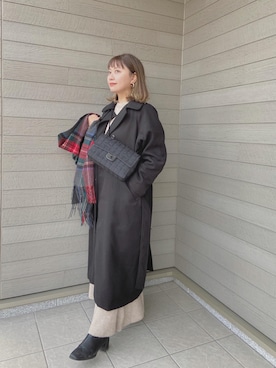 「JUNOAH（ジュノア）のアイテム（その他アウター）」を使った、makikiさん（レディース・158cm）の冬コーディネート