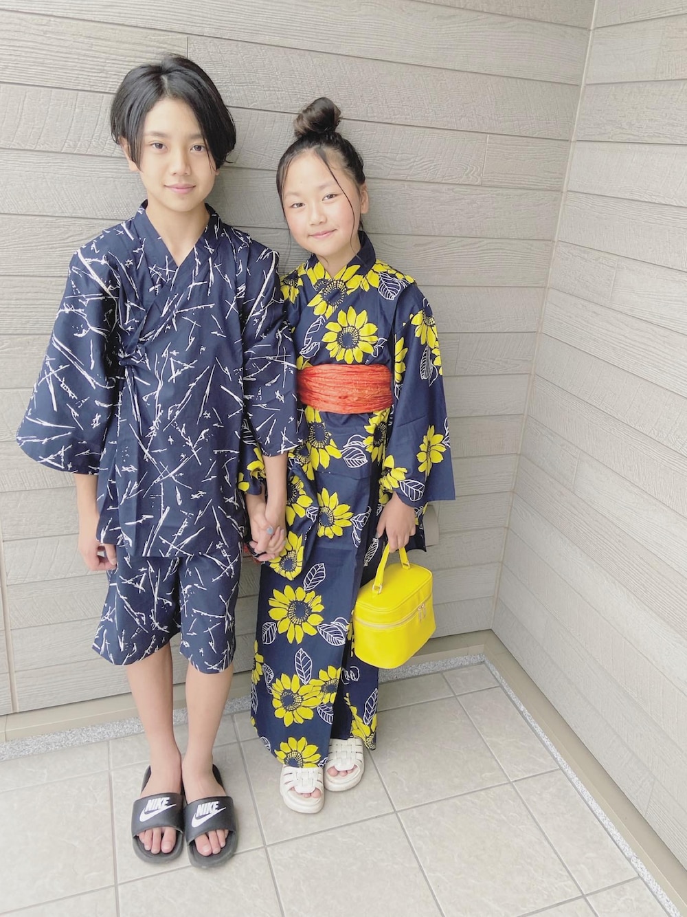 「ゆかた、浴衣、甚平、花火大会、夏コーデ、兄妹コーデ、キッズコーデ、キッズファッション」｜「devirockの甚平（浴衣、ブルー系）」を使った、makikiさん（レディース・159cm）の夏コーディネートの1枚目の写真