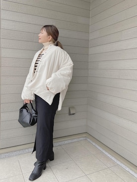 「andme（アンドミー）のアイテム（ノーカラージャケット）」を使った、makikiさん（レディース・158cm）の秋コーディネート
