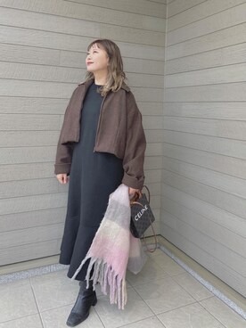 「callautia（カラウティア）のアイテム（ステンカラーコート）」を使った、makikiさん（レディース・158cm）の冬コーディネート