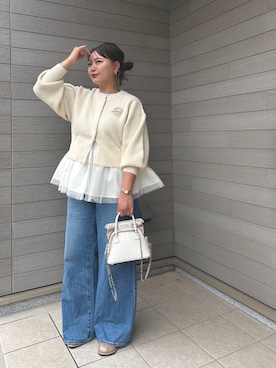 「アイテム（ブローチ/コサージュ）」を使った、makikiさん（レディース・158cm）の秋コーディネート