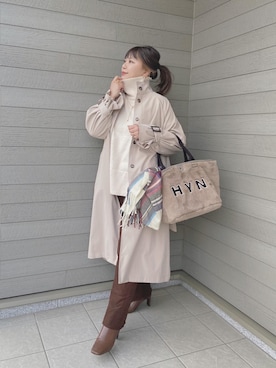 「JUNOAH（ジュノア）のアイテム（トレンチコート）」を使った、makikiさん（レディース・158cm）の冬コーディネート