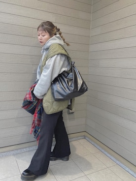 「shopnikoniko（ショップニコニコ）のアイテム（トートバッグ）」を使った、makikiさん（レディース・158cm）の秋コーディネート