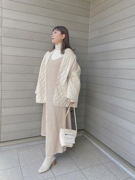 「コーデュロイ」｜「アイテム（ノーカラーコート）」を使った、makikiさん（レディース・158cm）の冬コーディネート