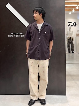 「Saturdays NYC（サタデーズ ニューヨークシティ ）のMorris Wide Leg Painter Pant（その他パンツ、ホワイト系）」を使った、kippeiさん（メンズ・170cm）の夏コーディネート