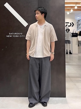 「Saturdays NYC（サタデーズ ニューヨークシティ ）のKenneth Knit SS Shirt（ポロシャツ、ホワイト系）」を使った、kippeiさん（メンズ・170cm）の春コーディネート
