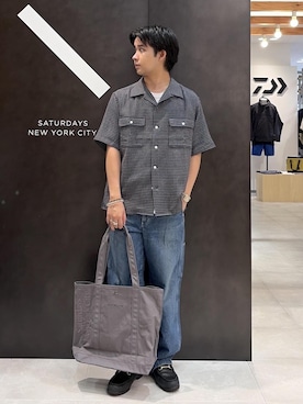 「Saturdays NYC（サタデーズ ニューヨークシティ ）のHester Palaka Shirt（シャツ/ブラウス、ブルー系）」を使った、kippeiさん（メンズ・170cm）の夏コーディネート