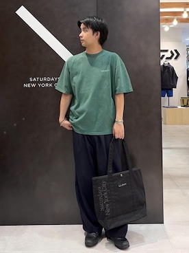 「Saturdays NYC（サタデーズ ニューヨークシティ ）のL.L.Bean x Saturdays NYC Grocery Tote（トートバッグ、ブラック系）」を使った、kippeiさん（メンズ・170cm）の夏コーディネート