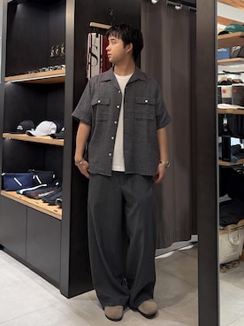 「Saturdays NYC（サタデーズ ニューヨークシティ ）のHester Palaka Shirt（シャツ/ブラウス、ブルー系）」を使った、kippeiさん（メンズ・170cm）の夏コーディネート