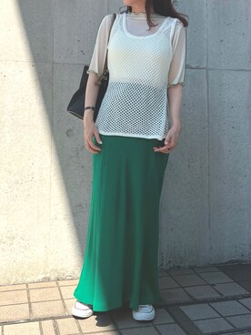 「メロートップス」｜「アイテム（スカート）」を使った、yukiさん（レディース・156cm）の夏コーディネート