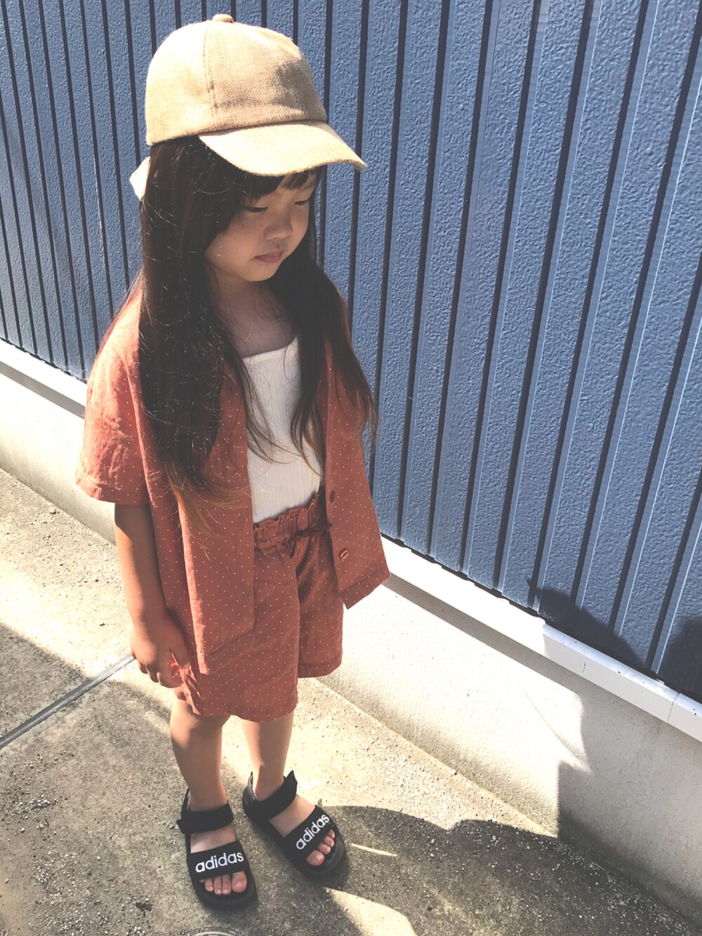 nachuu☺︎☺︎さんの「adidas アディダス adilette sandal k アディレッタサンダル G26879 19SP BLK/WHT（adidas）」を使ったコーディネートの1枚目の写真