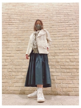 「H&M（エイチ・アンド・エム）のアイテム（ライダースジャケット）」を使った、玲央さん（レディース・160cm）の冬コーディネート