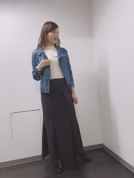「M.deux（エムドゥ）のアイテム（ライダースジャケット）」を使った、玲央さん（レディース・160cm）の秋コーディネート