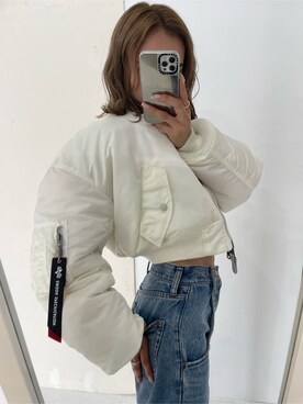 「Alpha Industries（アルファインダストリーズ）のアイテム」を使った、濱田 萌衣(EMODA)さん（レディース・162cm）の秋コーディネート