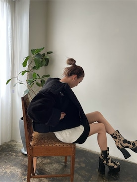 「EMODA（エモダ）のサイドゴアタンクブーツ（ブーツ）」を使った、濱田 萌衣(EMODA)さん（レディース・162cm）の夏コーディネート