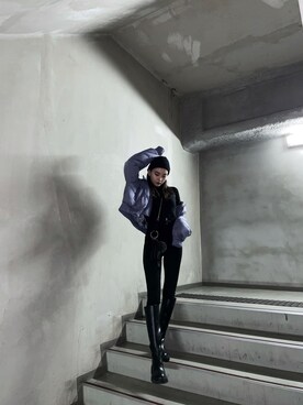 「EMODA（エモダ）のサイドゴアタンクブーツ（ブーツ）」を使った、濱田 萌衣(EMODA)さん（レディース・162cm）の冬コーディネート
