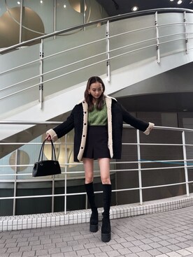 「EMODA（エモダ）のアイテム（ムートンコート）」を使った、濱田 萌衣(EMODA)さん（レディース・162cm）の秋コーディネート