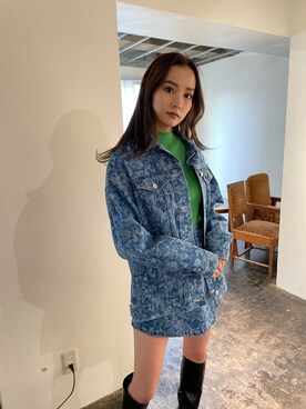 「EMODA」｜「アイテム（デニムジャケット）」を使った、濱田 萌衣(EMODA)さん（レディース・162cm）の冬コーディネート