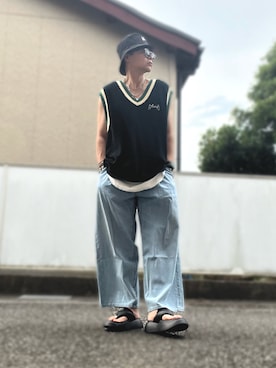 「glamb（グラム）のアイテム（帽子）」を使った、malibuさん（メンズ・163cm）の夏コーディネート