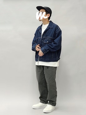 「ジャーマントレーナー」｜「アイテム（デニムジャケット）」を使った、YANCHAさん（メンズ・167cm）の秋コーディネート