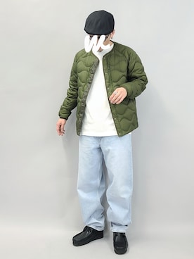 「ハンチング」｜「アイテム（ダウンジャケット/コート）」を使った、YANCHAさん（メンズ・167cm）の春コーディネート