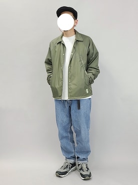 「テーパードデニム」｜「アイテム（ブルゾン）」を使った、YANCHAさん（メンズ・167cm）の春コーディネート