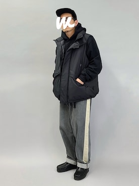 「WILD THINGS（ワイルドシングス）のアイテム（ダウンベスト）」を使った、YANCHAさん（メンズ・167cm）の春コーディネート