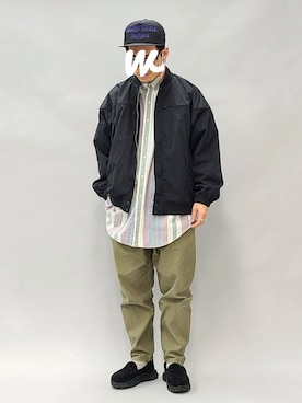 「ボタンダウンシャツ」｜「アイテム（ブルゾン）」を使った、YANCHAさん（メンズ・167cm）の秋コーディネート