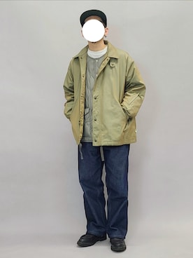 「アイテム（ダウンジャケット/コート）」を使った、YANCHAさん（メンズ・167cm）の春コーディネート