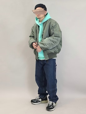 「ほめられ本命コーデ」｜「アイテム（MA-1）」を使った、YANCHAさん（メンズ・167cm）の冬コーディネート