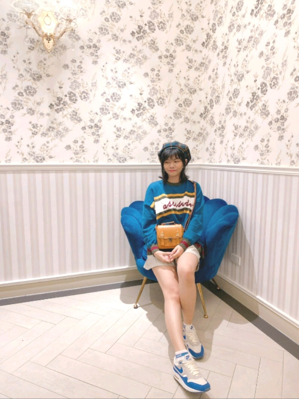 「QUEEN SHOPのアイテム（ニット/セーター、ブルー系）」を使った、wenyu ⭐さん（レディース・164cm）の夏コーディネートの1枚目の写真