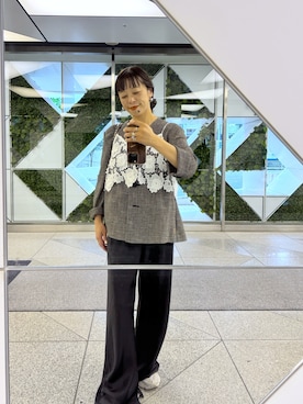 「Omekashi（オメカシ）のバテンレースキャミビスチェ（シャツ/ブラウス、ホワイト系）」を使った、mmmiさん（レディース・154cm）の夏コーディネート