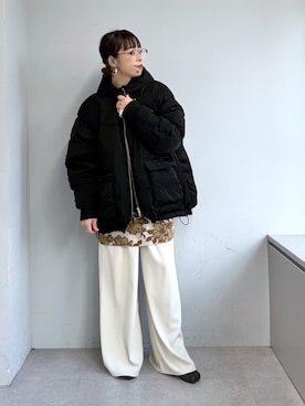 「Omekashi（オメカシ）のフィブリルMA-1ダウン（その他アウター、ブラック系）」を使った、mmmiさん（レディース・154cm）の秋コーディネート