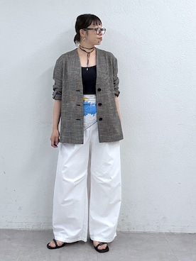 「Omekashi（オメカシ）のバレルイージーパンツ（チノパンツ、ホワイト系）」を使った、mmmiさん（レディース・154cm）の春コーディネート