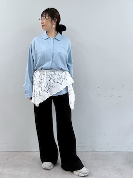 「Omekashi（オメカシ）のシアーデニムカバーオール（シャツ/ブラウス、ブルー系）」を使った、mmmiさん（レディース・154cm）の春コーディネート