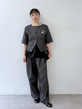 「Omekashi（オメカシ）のハーフスリーブショートジャケット（その他アウター、グレー系）」を使った、mmmiさん（レディース・154cm）の夏コーディネート