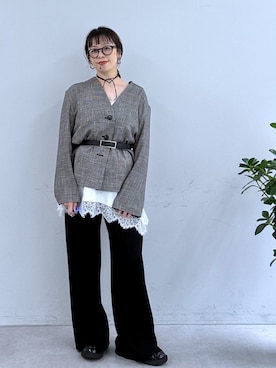 「Omekashi（オメカシ）のレースキャミチュニック（シャツ/ブラウス、ホワイト系）」を使った、mmmiさん（レディース・154cm）の春コーディネート