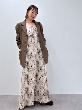 「Omekashi（オメカシ）のフリルキャミワンピース（ワンピース）」を使った、mmmiさん（レディース・154cm）の秋コーディネート