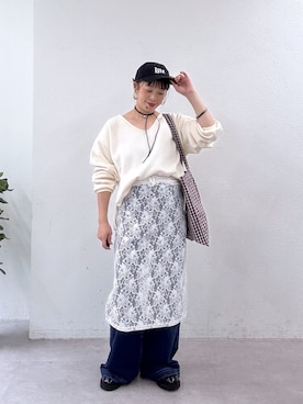 「アイテム（トートバッグ、パープル系）」を使った、mmmiさん（レディース・154cm）の秋コーディネート