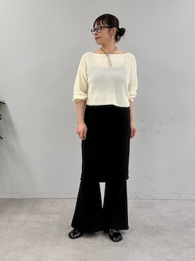 「Omekashi（オメカシ）のメッシュワイドニット（ニット/セーター、ホワイト系）」を使った、mmmiさん（レディース・154cm）の冬コーディネート