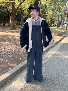 「アイテム（サロペット/オーバーオール）」を使った、mmmiさん（レディース・154cm）の冬コーディネート