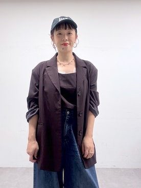 「アイテム（テーラードジャケット、レッド系）」を使った、mmmiさん（レディース・154cm）の秋コーディネート