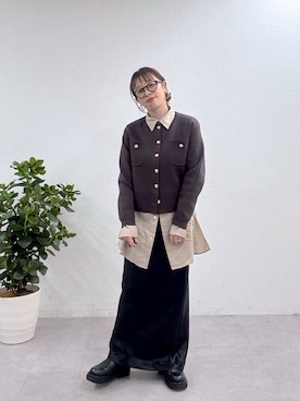 「アイテム（シャツ/ブラウス、ベージュ系）」を使った、mmmiさん（レディース・154cm）の冬コーディネート