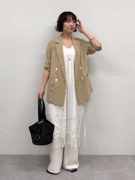 「LOUNGEDRESS（ラウンジドレス）のレースキャミワンピース（ワンピース、ホワイト系）」を使った、loungedress_hayashiさん（レディース・164cm）の夏コーディネート