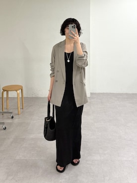 「LOUNGEDRESS（ラウンジドレス）のカットタンクワンピース（ワンピース、ブラック系）」を使った、loungedress_hayashiさん（レディース・164cm）の春コーディネート