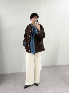 「アイテム（ノーカラージャケット）」を使った、loungedress_hayashiさん（レディース・163cm）の秋コーディネート